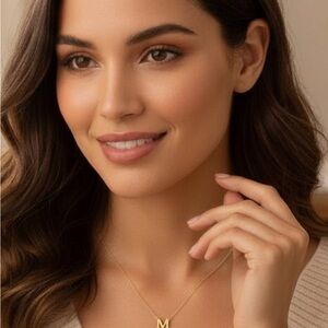 Gold-Tone Initial “M” Necklace with Rhinestone Accent | Adjustable